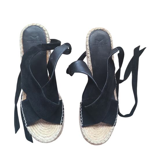 Marc Fisher Andira Black Tie Up Platform Espadrille Wedge Sandal 11M - Picture 1 of 16